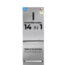 Haier 325 L Frost Free Double Door 2 Star Refrigerator  with Triple Inverter ,14 In 1 Convertible Modes,  (DAZZLE STEEL, HEB-332DSA-P)