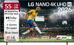 LG 139 cm (55 inch) Ultra HD (4K) LED Smart WebOS TV 2026 Edition AI Sound Pro (9.1.2 ch), LG  (55NU870BPLA)