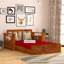 saamenia furnitures Solid Sheesham Wood Sofa Bed Without Cushion For Living Guest Room 3 Seater Double Solid Wood Pull Out Sofa Cum Bed