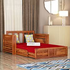 saamenia furnitures Solid Sheesham Wood Sofa Bed Without Cushion For Living Guest Room 3 Seater Double Solid Wood Pull Out Sofa Cum Bed