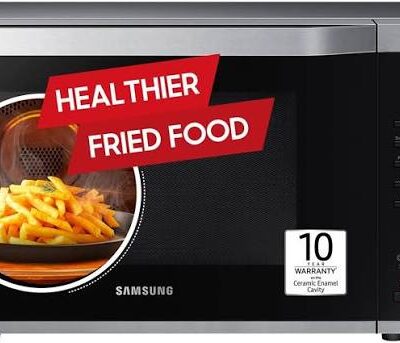 Samsung 32 L Slim Fry, Curd Making, Ceramic Enamel Cavity, Drop down door Convection Microwave Oven (MC32A7035CT, Silver)