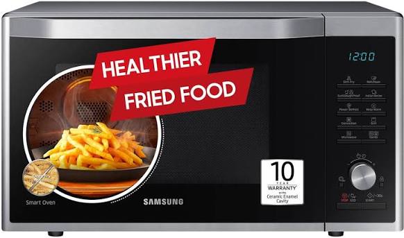 Samsung 32 L Slim Fry, Curd Making, Ceramic Enamel Cavity, Drop down door Convection Microwave Oven (MC32A7035CT, Silver)